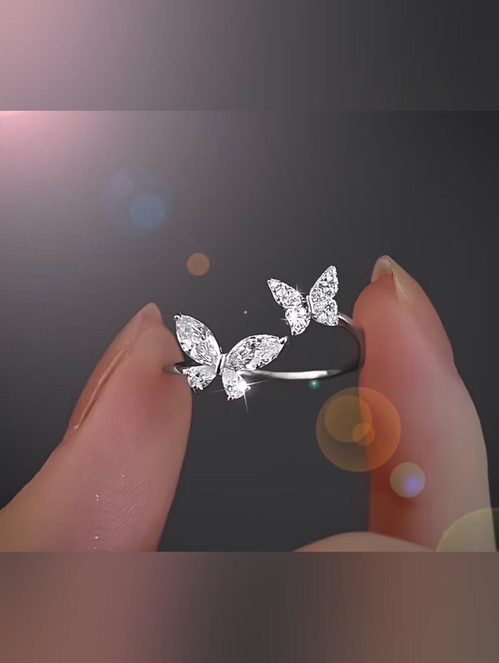 Elegant Butterfly Open Ring in Silver with Sparkling Stones